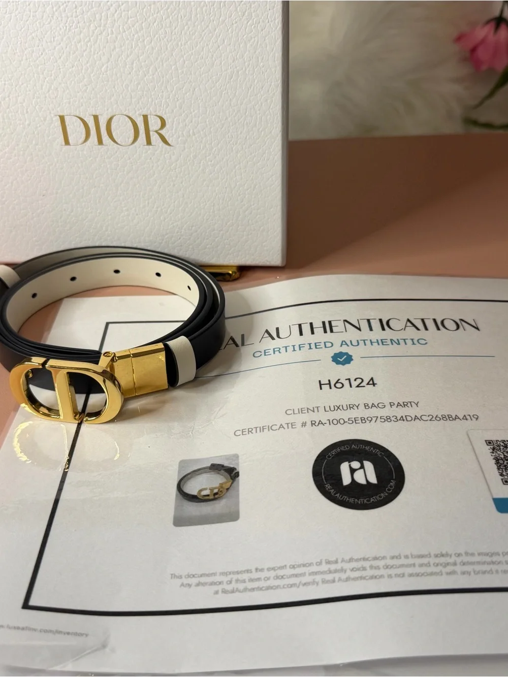 Dior 30 Montaigne Reversible Belt Smooth Leather Black Cream Gold Tone CD Buckle